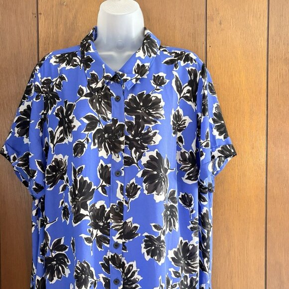 Lane Bryant Shirt Dress Women 18/20 Blue Floral Button Cottagecore‎ Sheer Boho - Picture 2 of 11